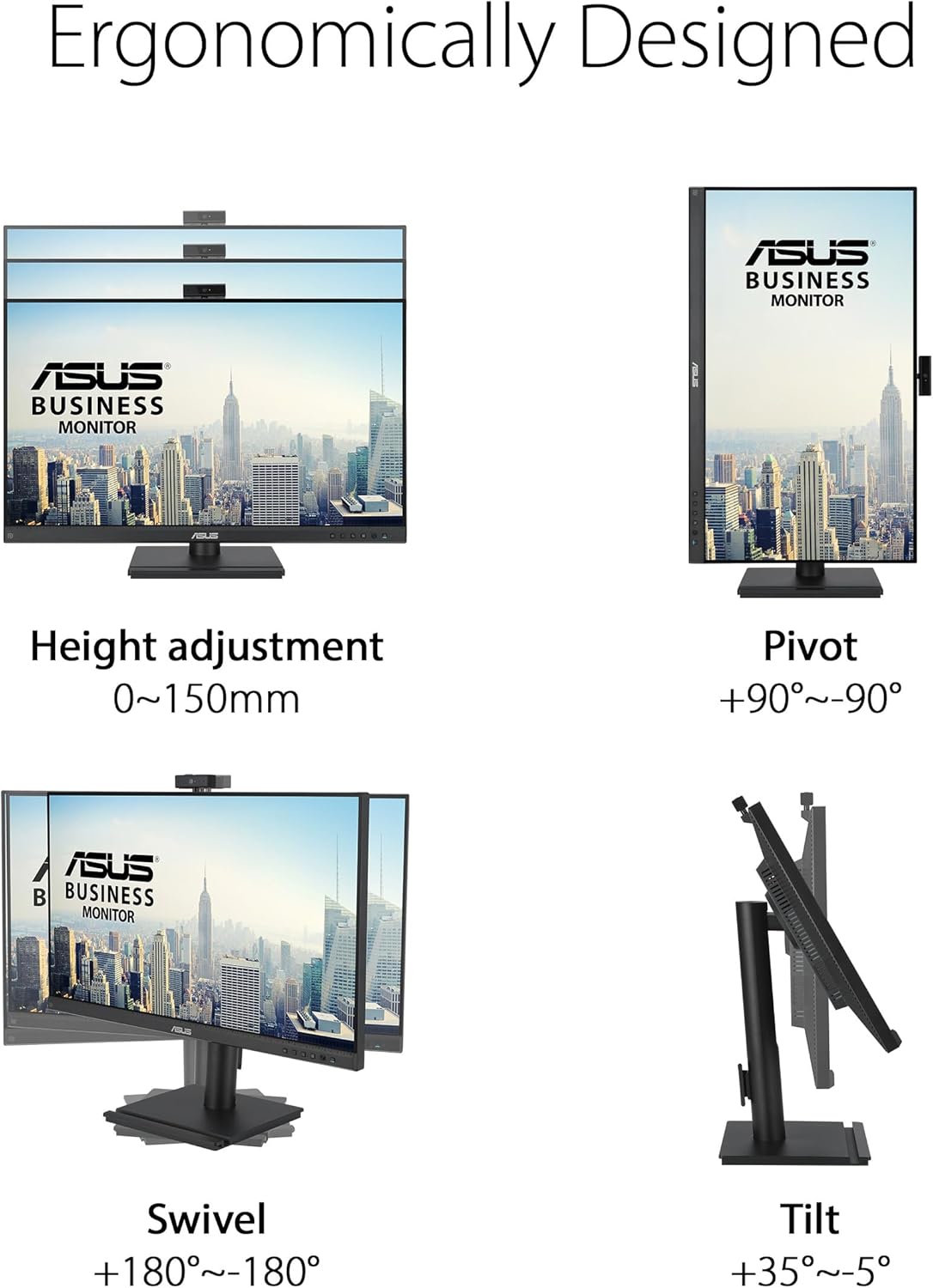 Monitor Profissional Asus BE279QFK 27"/ Full HD/ Webcam/ Multimédia/ Regulável em altura/ Preto - Imagem 4