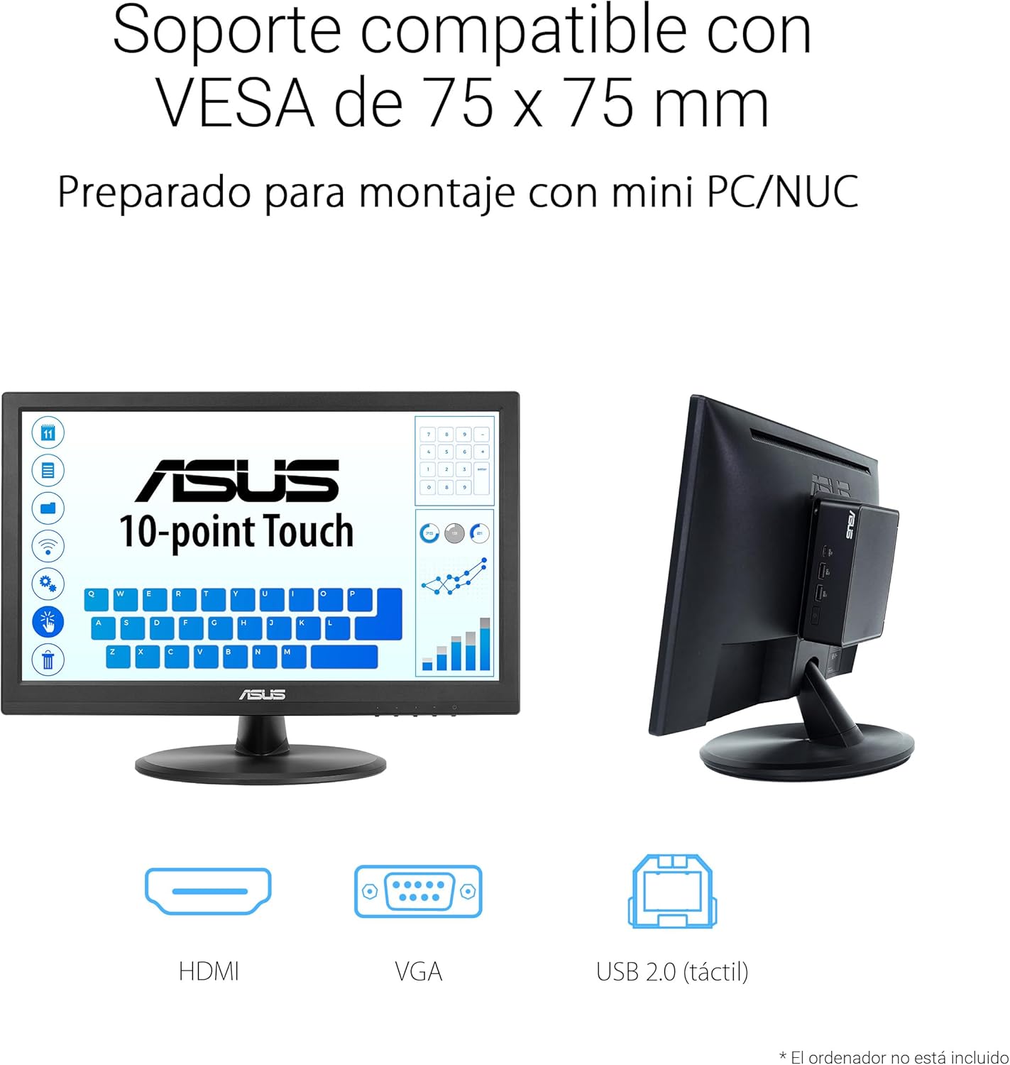 Monitor Profissional Tátil Asus VT169HE 15.6"/ Full HD/ Preto - Imagem 5