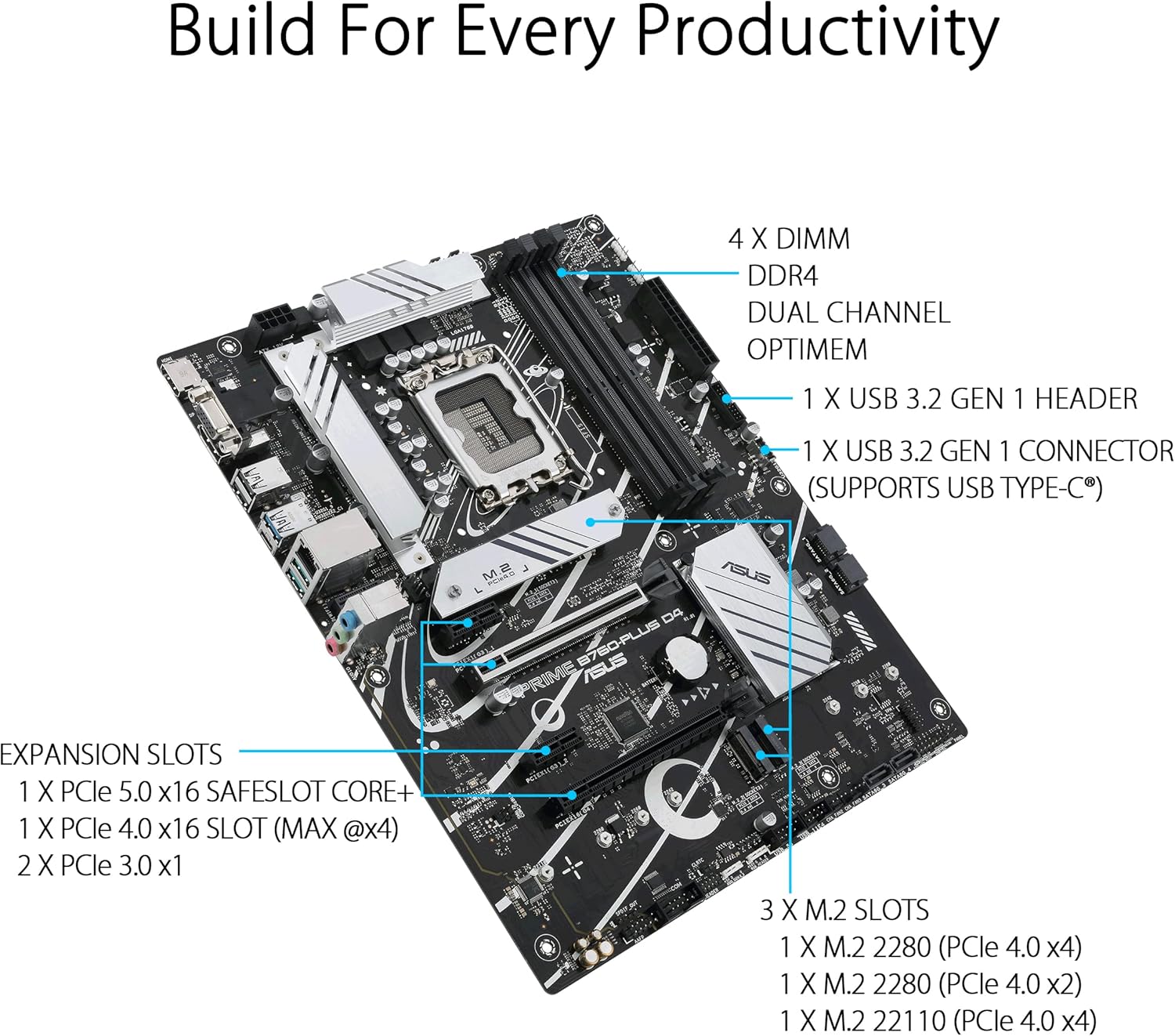 Motherboard Asus PRIME B760-PLUS D4 Socket 1700/ DDR4/ PCIe 5.0 - Imagem 3