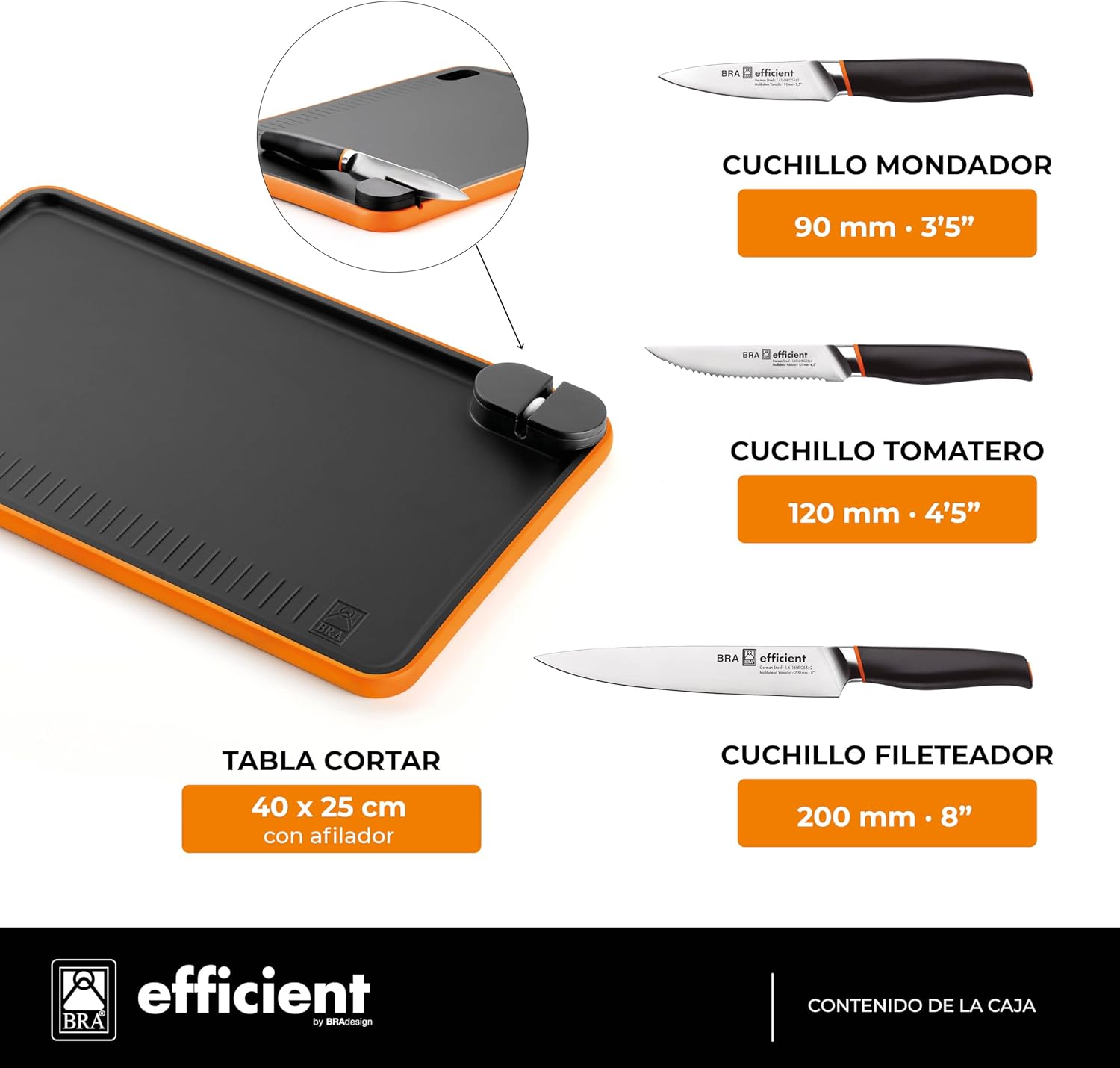 Pack de 3 Facas Bra Efficient A198021 com Tábua de Corte - Imagem 2