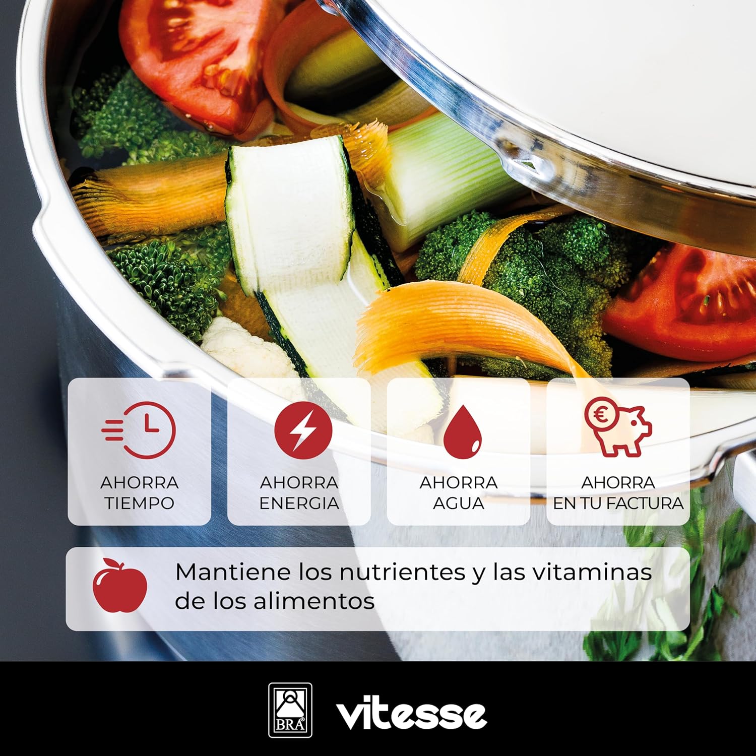 Panela de Pressão Bra Vitesse A185102/ 22cm/ 6L/ Aço Inoxidável/ Compatível com Indução - Imagem 5