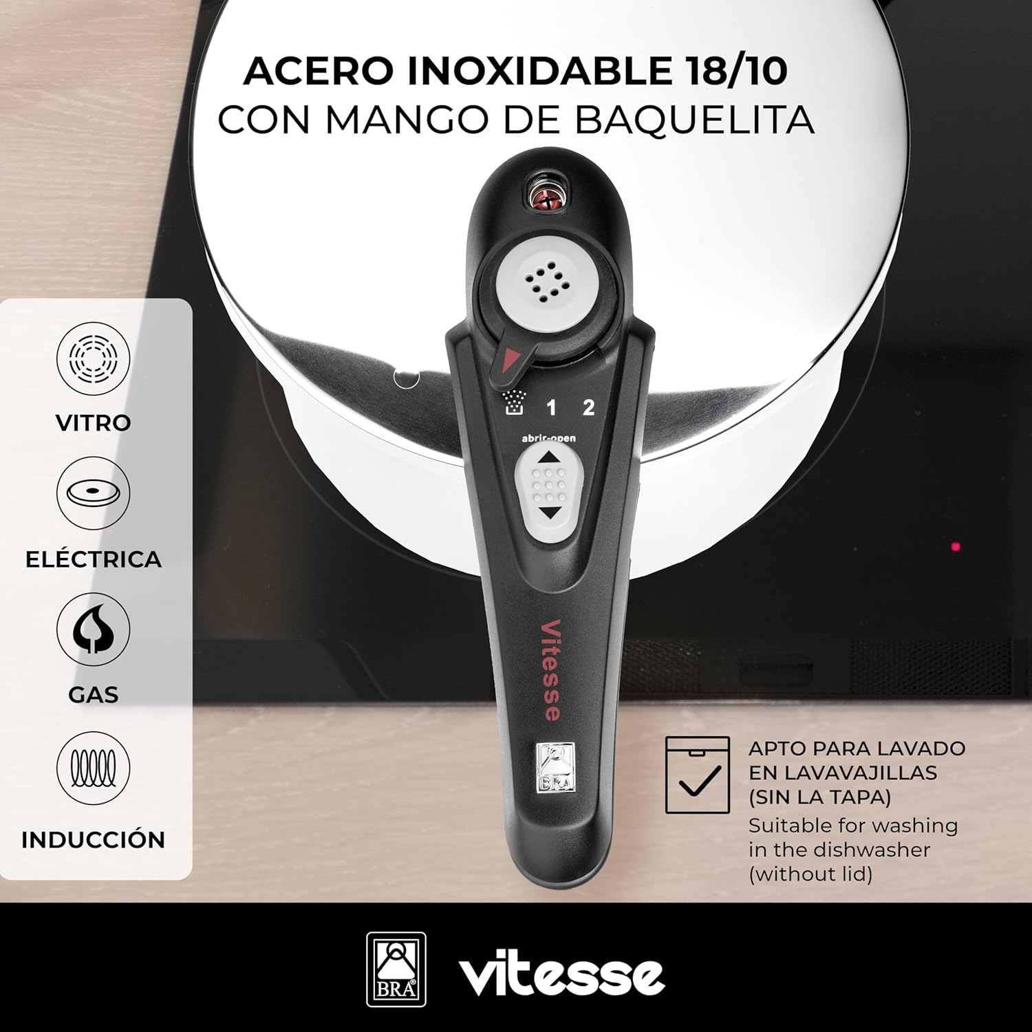Panela de Pressão Bra Vitesse A185102/ 22cm/ 6L/ Aço Inoxidável/ Compatível com Indução - Imagem 4