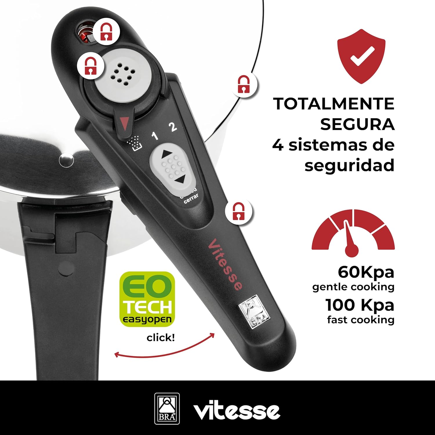 Panela de Pressão Bra Vitesse A185102/ 22cm/ 6L/ Aço Inoxidável/ Compatível com Indução - Imagem 3