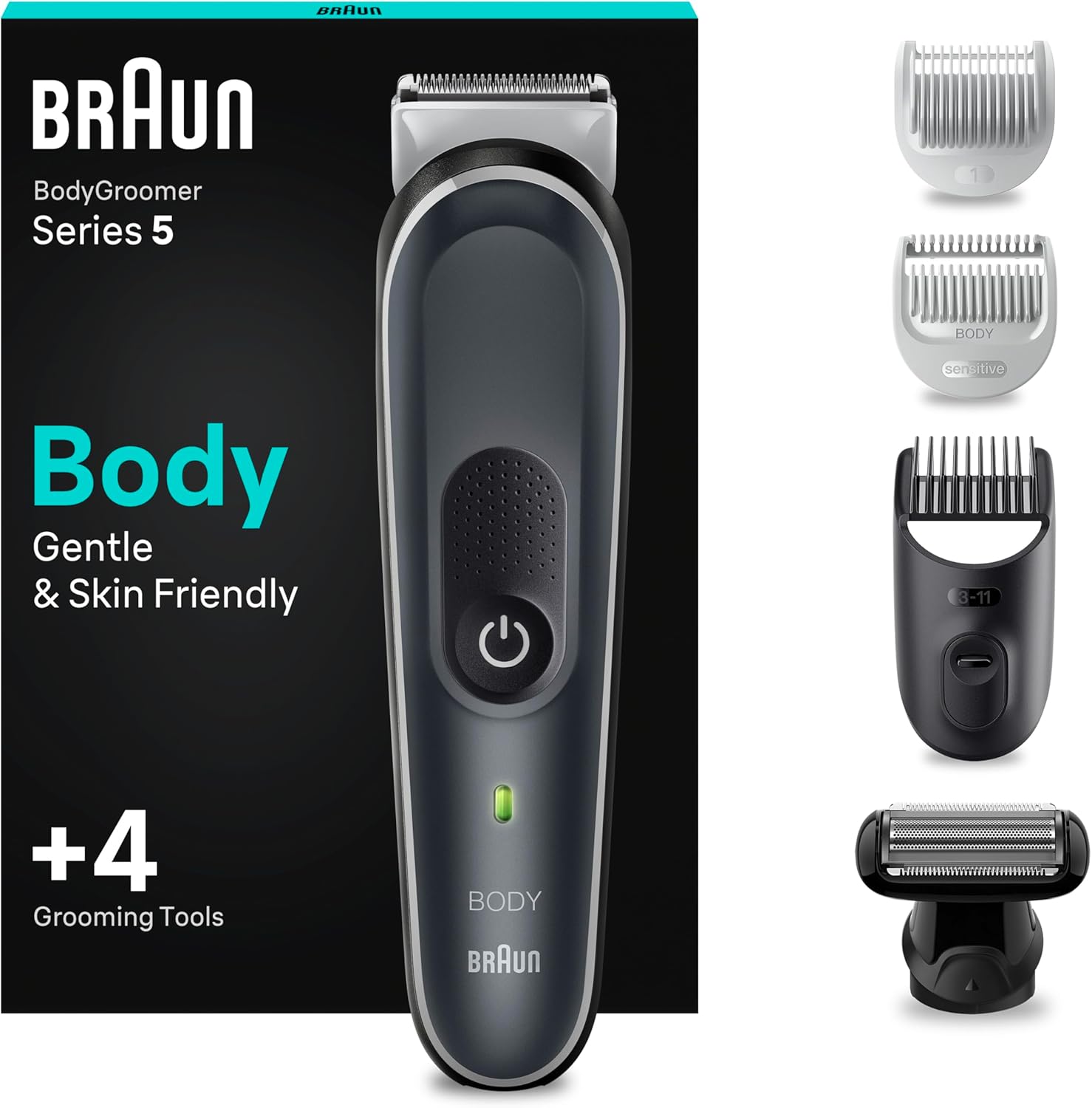 Aparador de Pelos Braun BodyGroomer Series 5 BG5360/ com Bateria/ 4 Acessórios