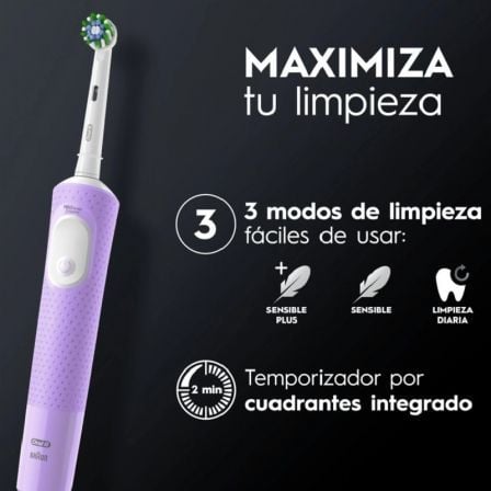 Escova de Dentes Elétrica Braun Oral-B Vitality Pro 3 Modos de Limpeza Temporizador Roxo - Imagem 3