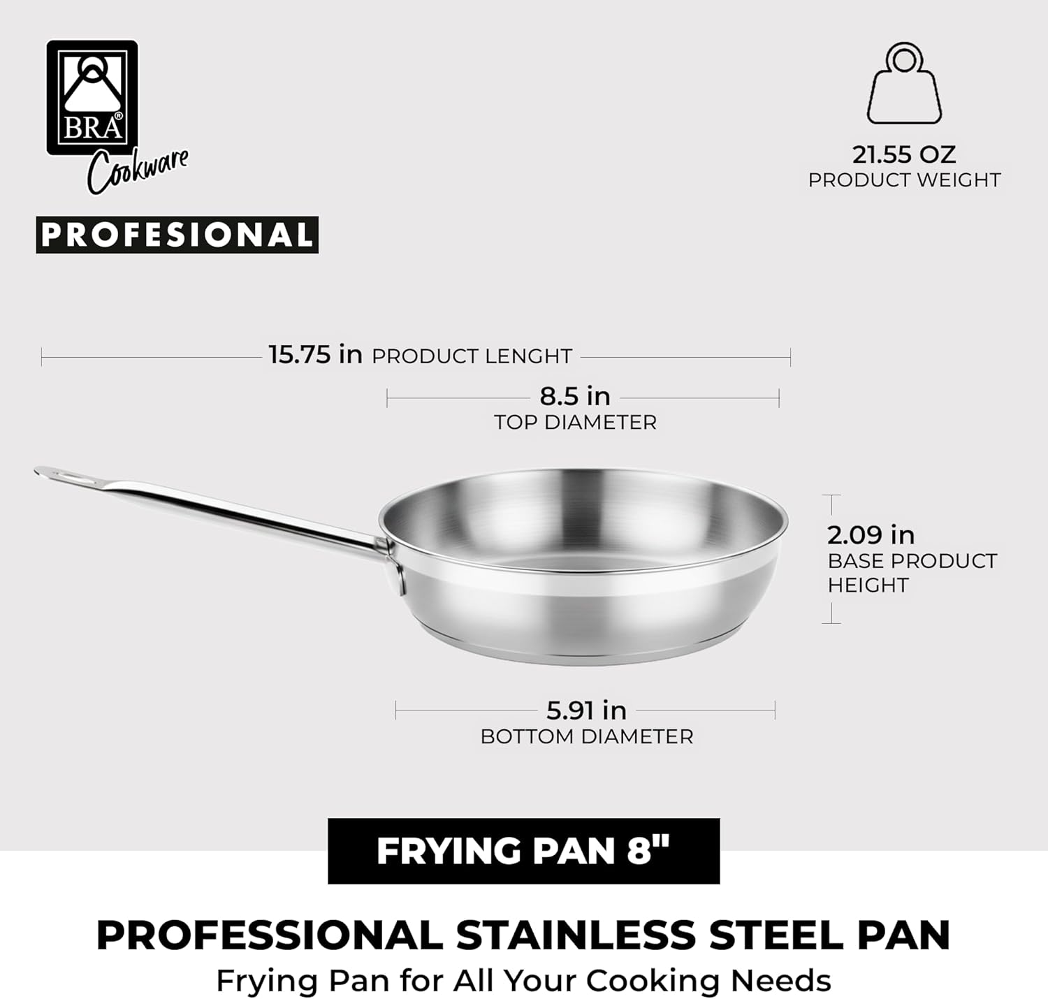 Frigideira Bra Profissional A121611/ 20cm/ Aço Inoxidável/ Própria para Indução - Imagem 5