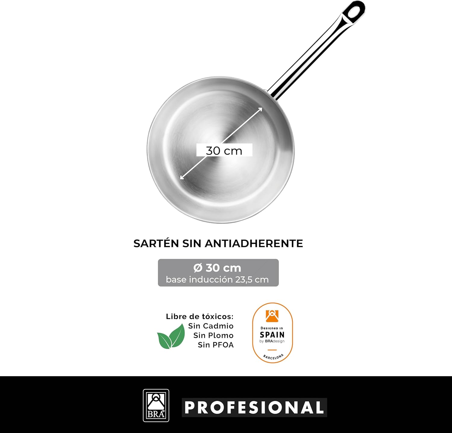 Frigideira Bra Profissional A121615/ 30cm/ Aço inoxidável/ Adequada para Indução - Imagem 2