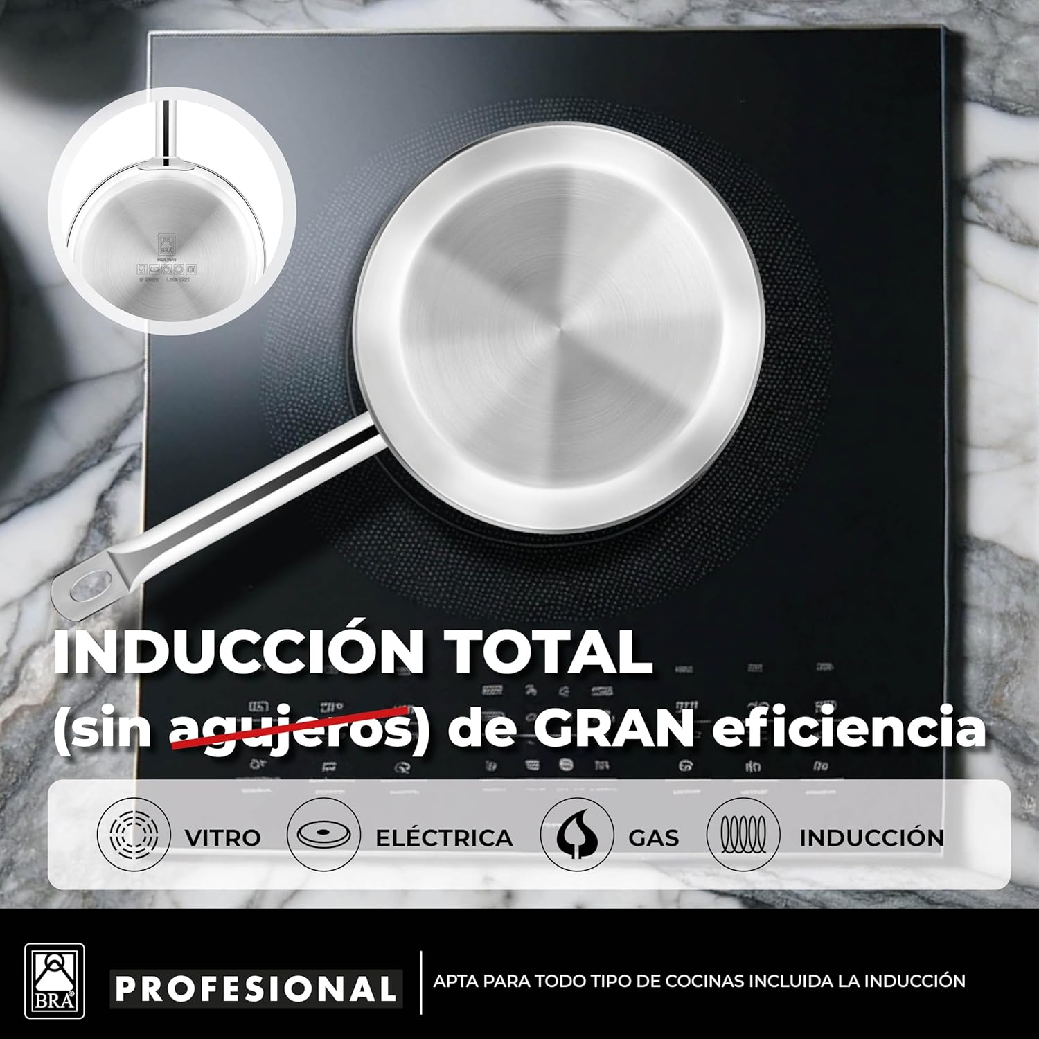 Frigideira Bra Profissional A121615/ 30cm/ Aço inoxidável/ Adequada para Indução - Imagem 3