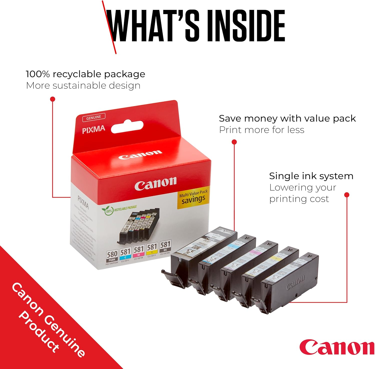 Tinteiro Original Canon PGI-580 PB + CLI-581 Multipack/ Ciano/ Magenta/ Amarelo/ Preto - Imagem 2