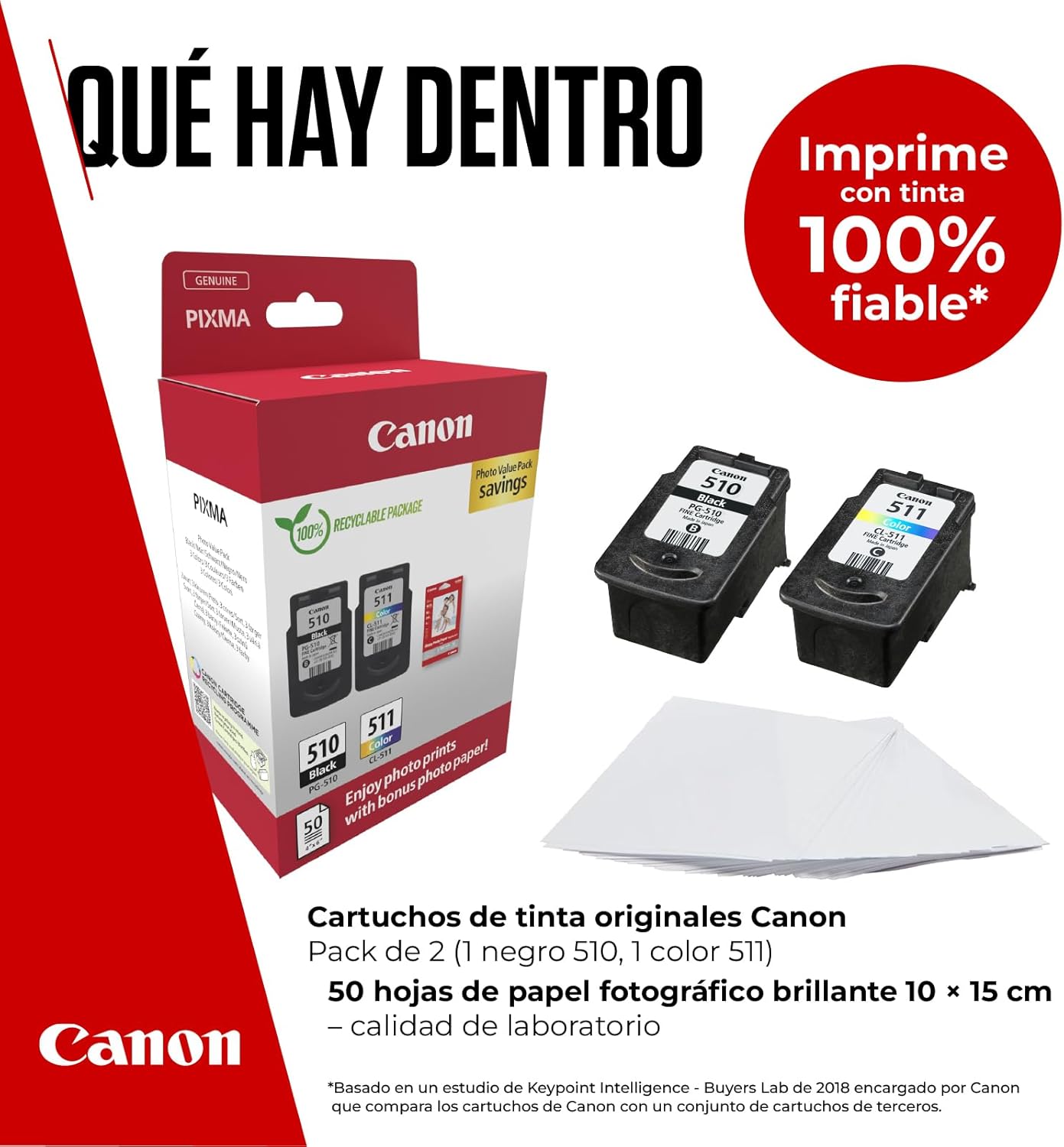 Tinteiro Original Canon PG-510 + CL-511 Multipack/ Preto/ Tricolor + Papel Fotográfico - Imagem 2