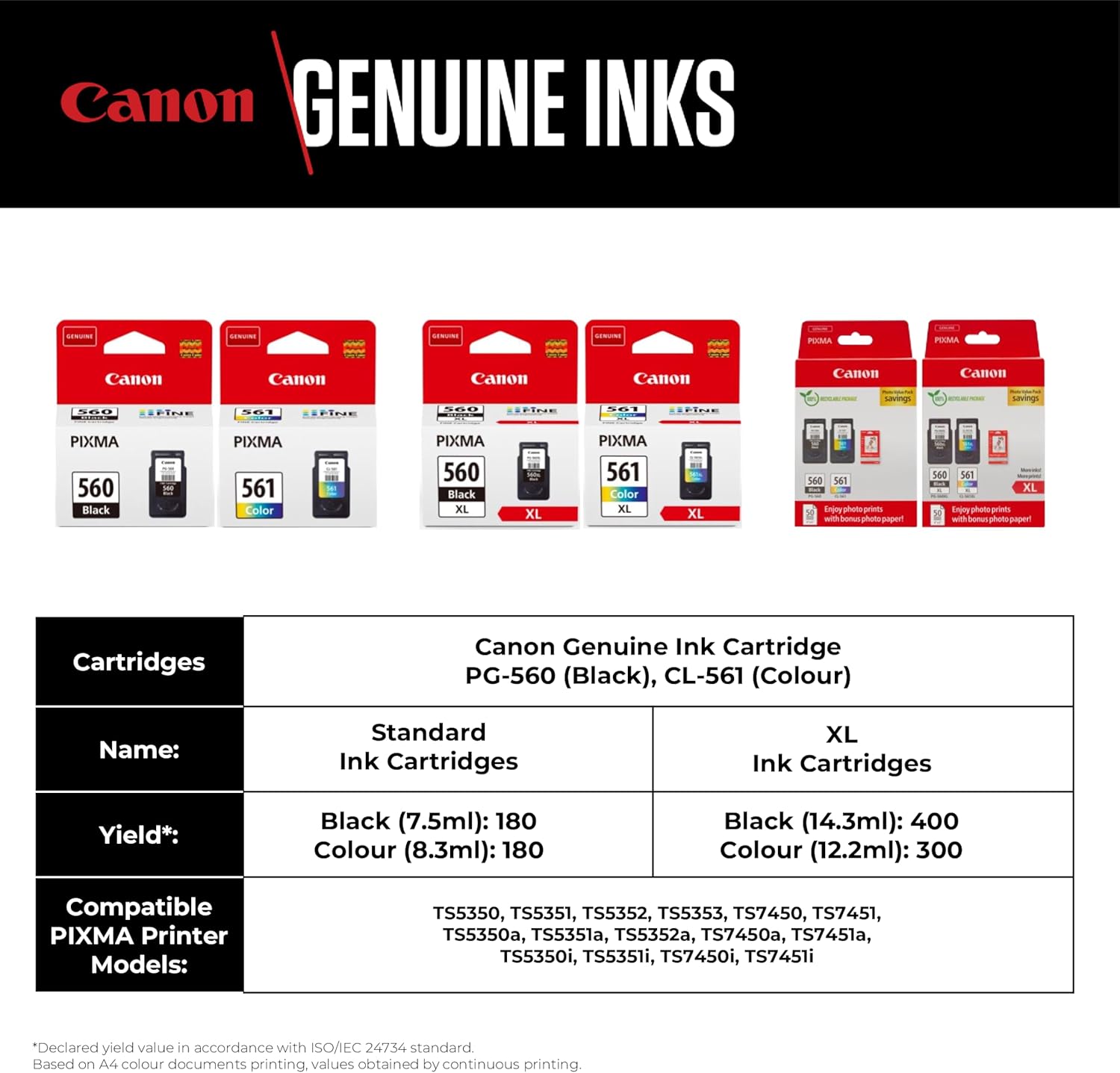 Tinteiro Original Canon PG-560XL + CL-561XL Multipack Alta Capacidade/ Preto/ Tricolor + Papel Fotográfico - Imagem 4