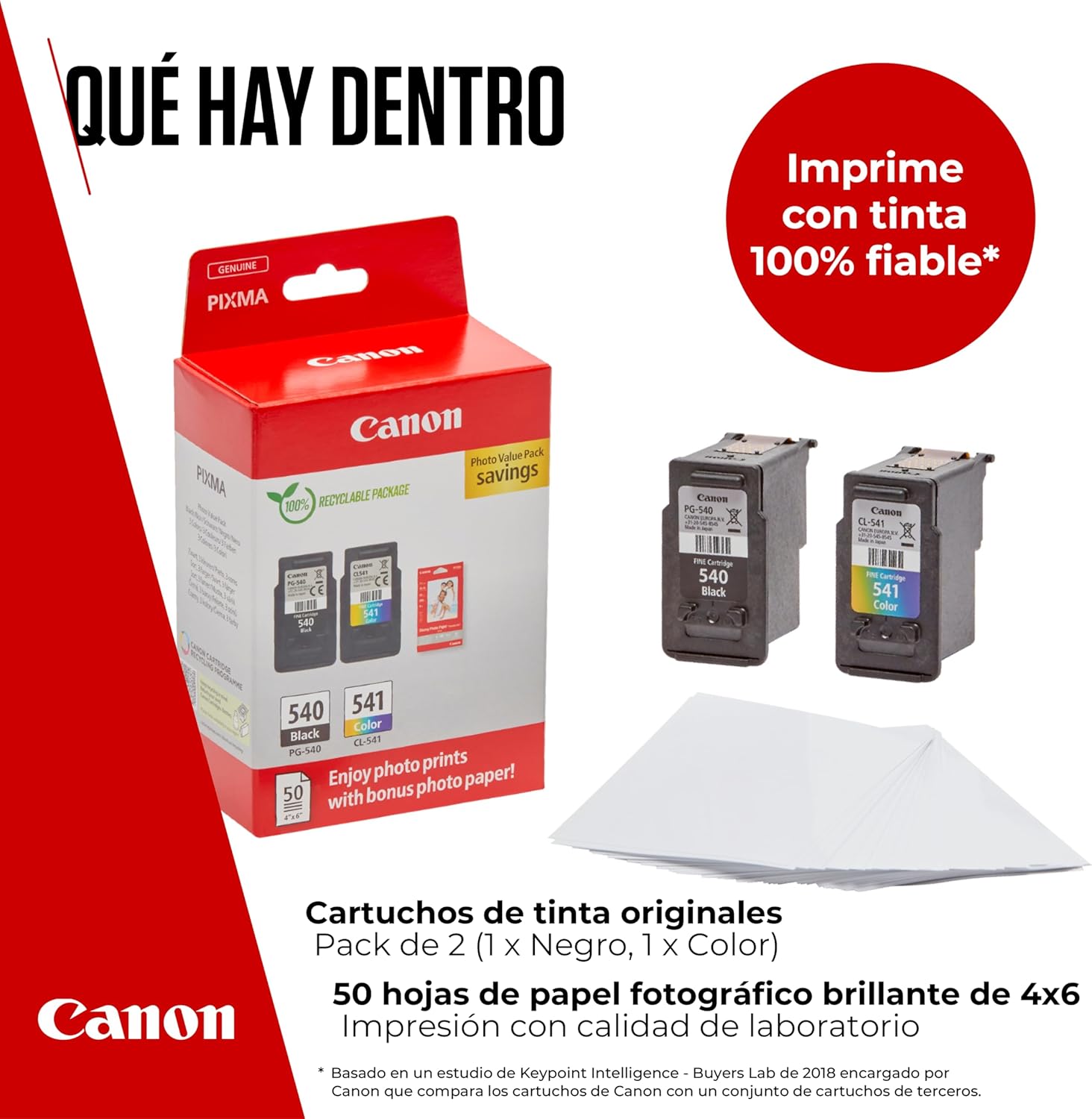 Tinteiro Original Canon PG-540 + CL-541 Multipack/ Preto/ Tricolor + Papel Fotográfico - Imagem 2