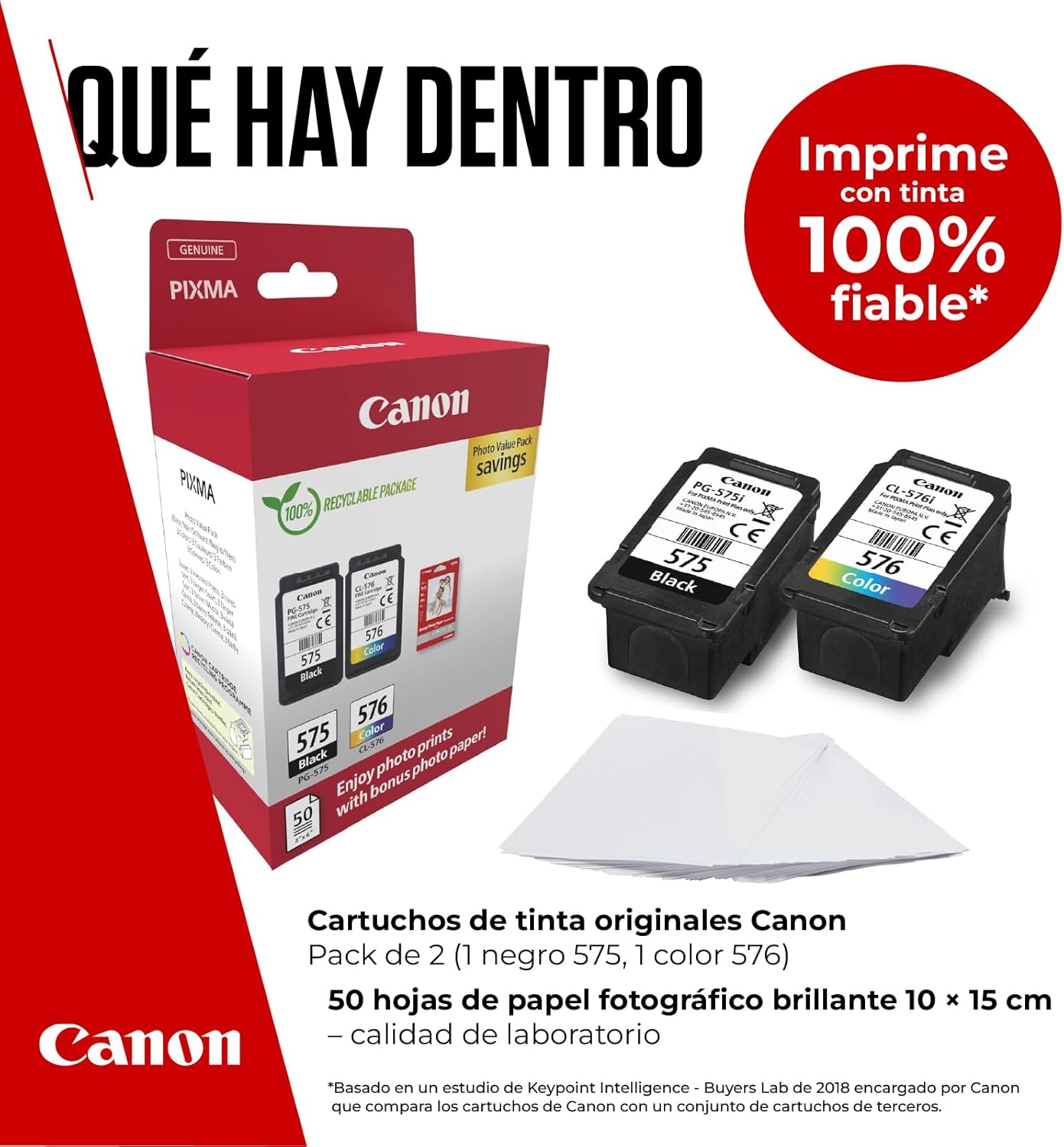 Tinteiro Original Canon PG-575 + CL-576 Multipack/ Preto/ Tricolor + Papel Fotográfico - Imagem 2