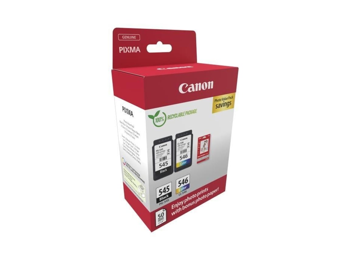Tinteiro Original Canon PG-545 + CL-546 Multipack/ Preto/ Tricolor + Papel Fotográfico - Imagem 2