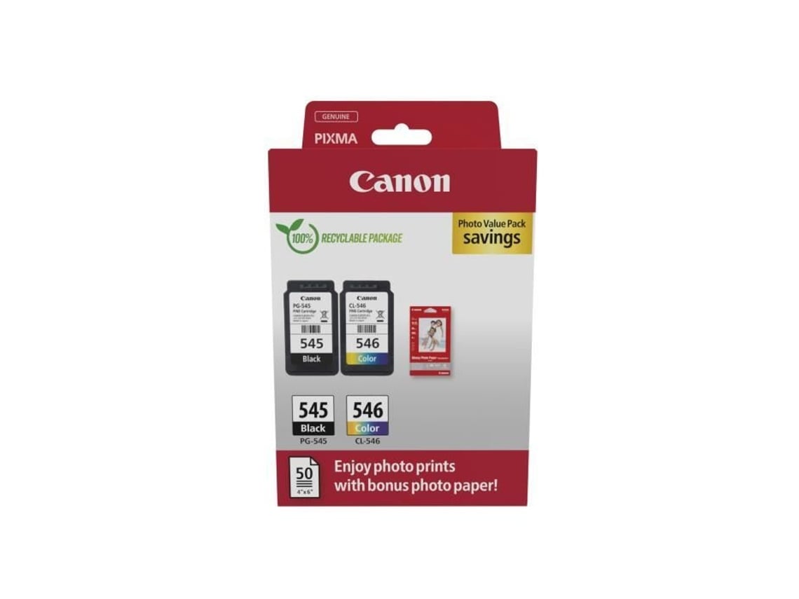 Tinteiro Original Canon PG-545 + CL-546 Multipack/ Preto/ Tricolor + Papel Fotográfico - Imagem 3