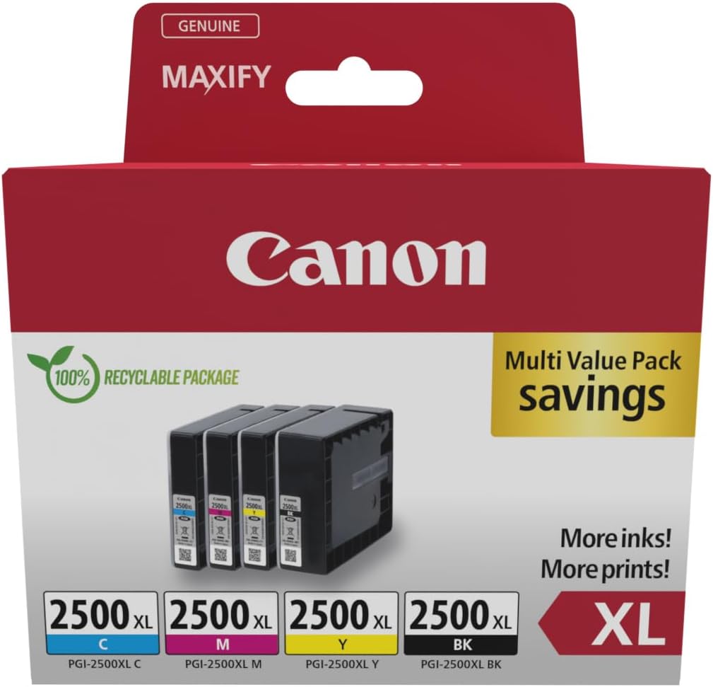 Tinteiro Original Canon PGI-2500 XL Multipack Alta Capacidade/ Ciano/ Magenta/ Amarelo/ Preto
