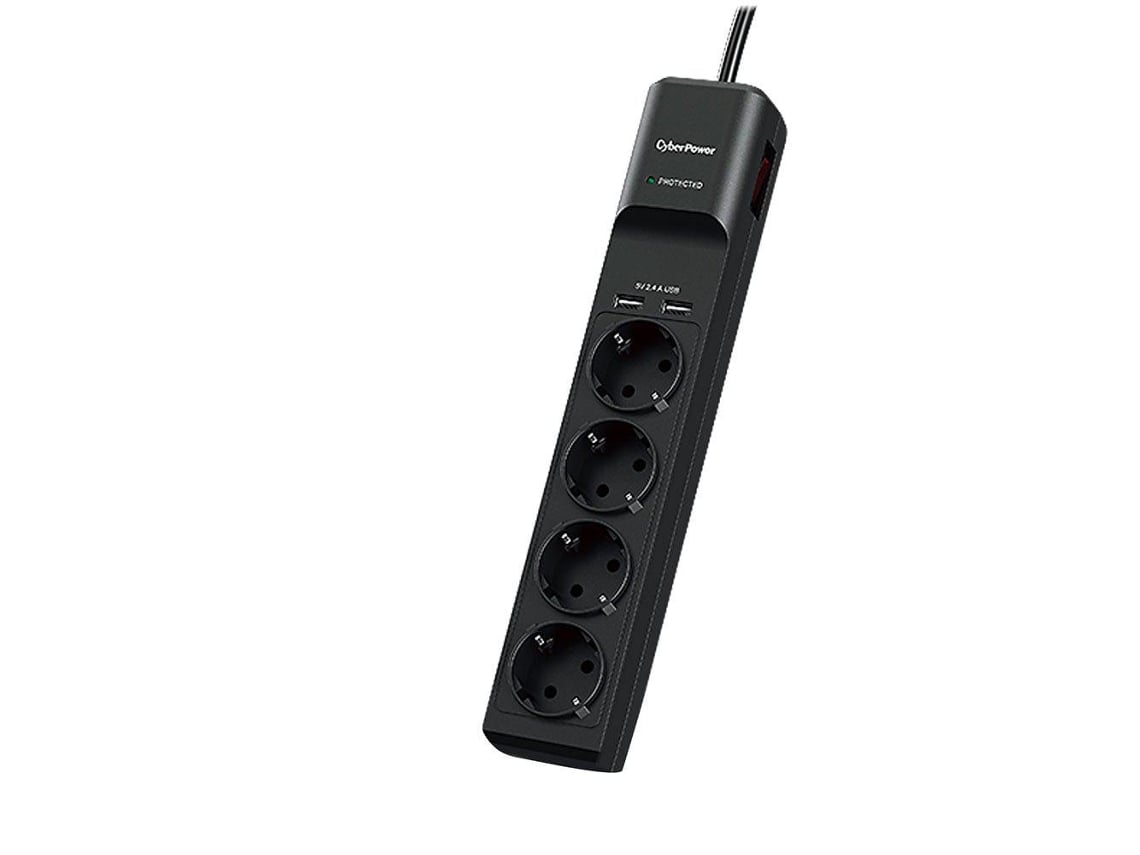 Régua com interruptor Cyberpower P0420SUD0-DE/ 4 Tomadas de corrente/ 2 USB/ Cabo 1.8m/ Preta