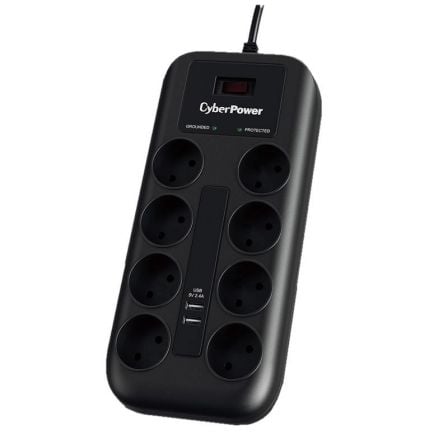 Régua de Alimentação Cyberpower P0820SUD0-DE/ 8 Tomadas/ 2 USB/ Cabo 1.8m/ Preta