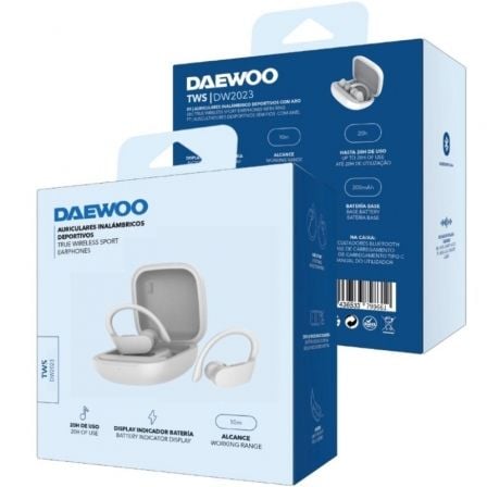 Auscultadores Desportivos Bluetooth Daewoo DW2023 com estojo de carregamento/ Autonomia 5h/ Brancos - Imagem 4