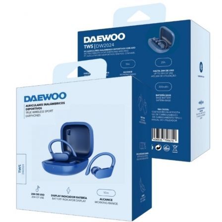 Auscultadores Desportivos Bluetooth Daewoo DW2024 com estojo de carregamento/ Autonomia 5h/ Azuis - Imagem 4