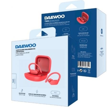 Auscultadores Desportivos Bluetooth Daewoo DW2025 com estojo de carregamento/ Autonomia 5h/ Vermelhos - Imagem 4