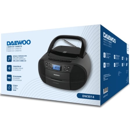 Rádio CD Daewoo DW3014 4W Bluetooth Cassete USB MP3 Ecrã LCD Preto - Imagem 2