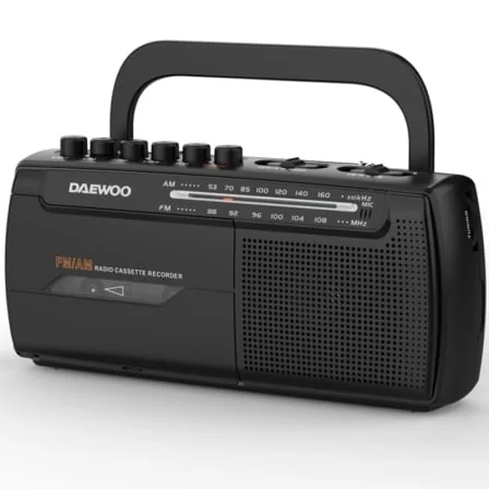 Rádio Cassete Portátil Daewoo DW1108 com Gravador, Microfone Integrado, AM/FM e Jack 3.5mm Preto - Imagem 2