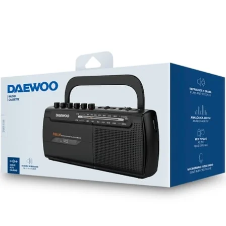 Rádio Cassete Portátil Daewoo DW1108 com Gravador, Microfone Integrado, AM/FM e Jack 3.5mm Preto - Imagem 5