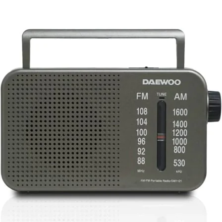 Rádio Portátil Daewoo DW1121 AM/FM com Alimentação a Rede e Pilhas Cinzento