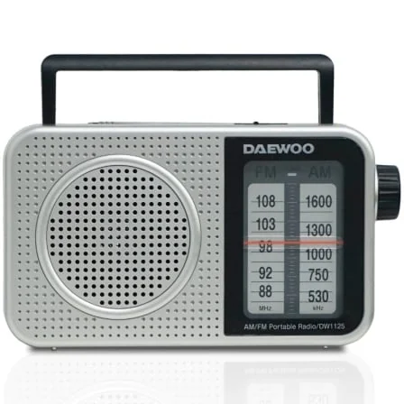 Rádio Portátil Daewoo DW1125 AM/FM com Altifalante Integrado, Saída Jack 3.5mm, AC/Pilhas - Cinzento Metalizado