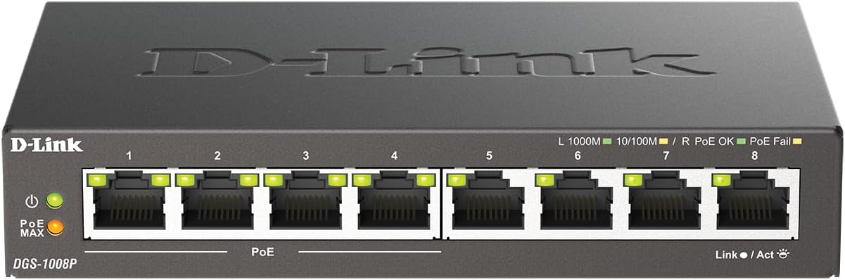 Switch D-Link DGS-1008P 8 Portas/ RJ-45 Gigabit 10/100/1000/ PoE