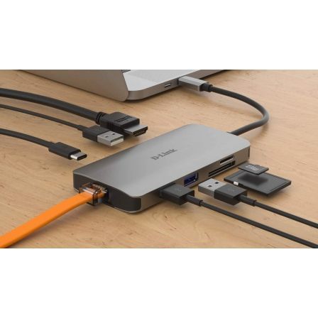 Docking USB Tipo-C D-Link DUB-M810/ 3xUSB/ 1xUSB Tipo-C/ 1xThunderbolt/ 1xHDMI 4K/ 1xRJ45/ 1xLeitor de Cartões/ Cinzento - Imagem 5