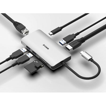 Docking USB Tipo-C D-Link DUB-M810/ 3xUSB/ 1xUSB Tipo-C/ 1xThunderbolt/ 1xHDMI 4K/ 1xRJ45/ 1xLeitor de Cartões/ Cinzento - Imagem 4
