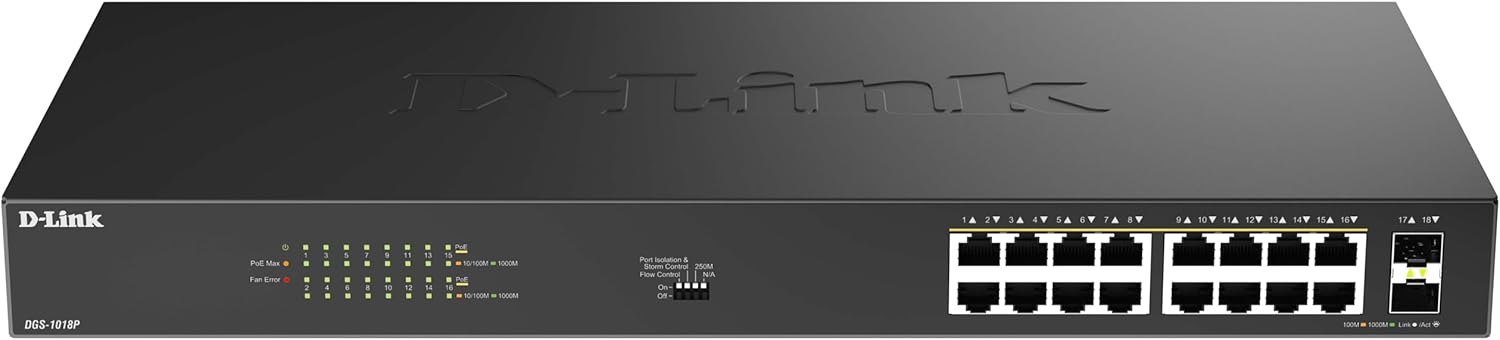 Switch D-Link DGS-1018P/E 18 Portos/ RJ-45 Gigabit 10/100/1000 PoE/ SFP