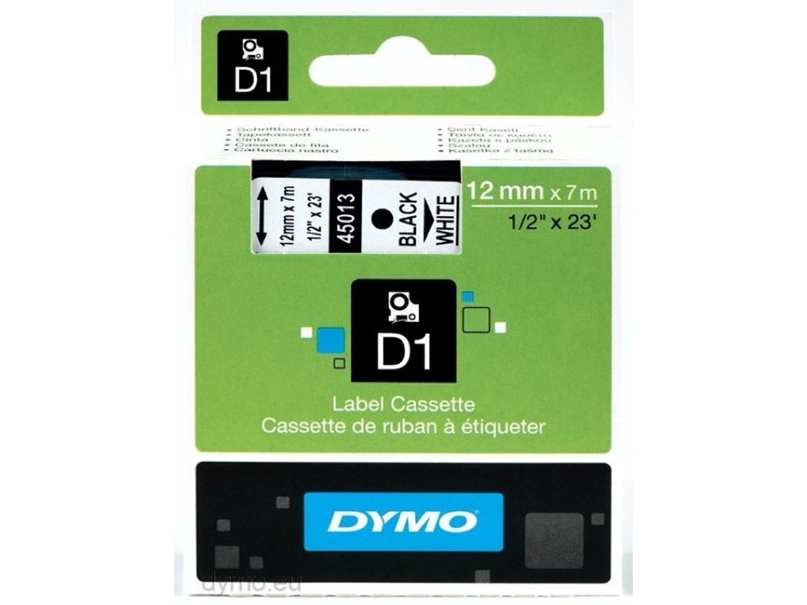 Fita Rotuladora Adesiva de Plástico Dymo D1 45013/ para Label Manager/ 12mm x 7m/ Preto-Branco - Imagem 2
