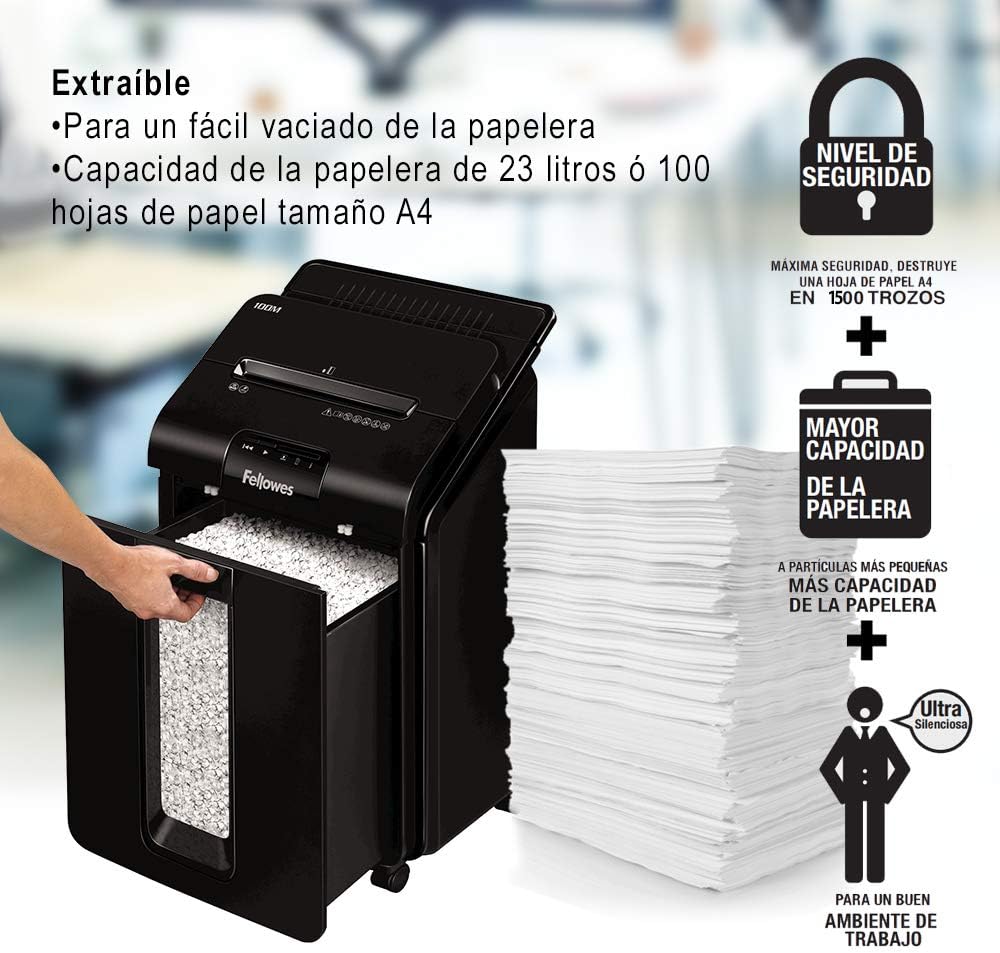 Trituradora Fellowes AutoMax 100M/ Microcorte de 4 x 10 mm/ Preto - Imagem 5