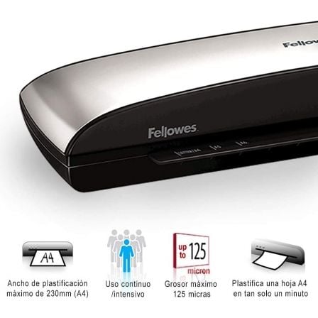 Plastificadora Fellowes Spectra A4/ até A4 e 125 Micras/ Preta e Cinzento - Imagem 2