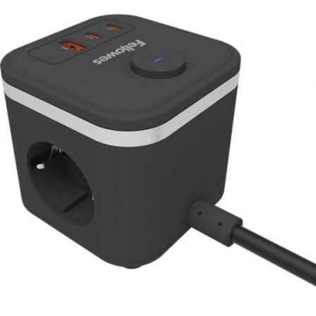 Régua de Extensão com Interruptor Fellowes/ 3 Tomadas/ 1 USB - 2 USB Tipo-C/ Cabo 2m/ Preta - Imagem 2