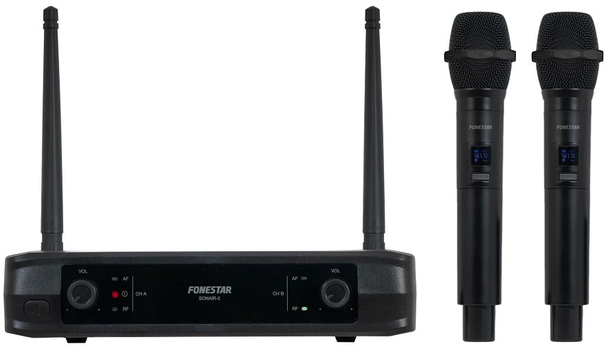 Microfone Sem Fios Duplo de Mão UHF Fonestar SONAIR-2M/ Inclui Recetor