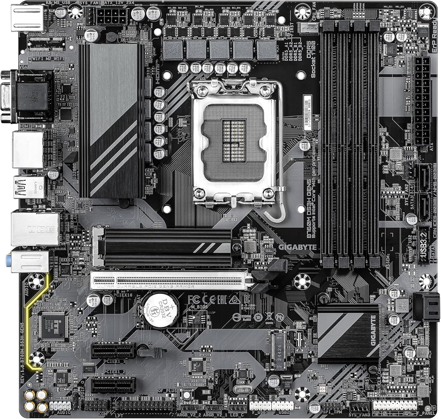 Motherboard Gigabyte B760M DS3H GEN5 Socket 1700/ DDR5/ PCIe 5.0/ Micro ATX - Imagem 2