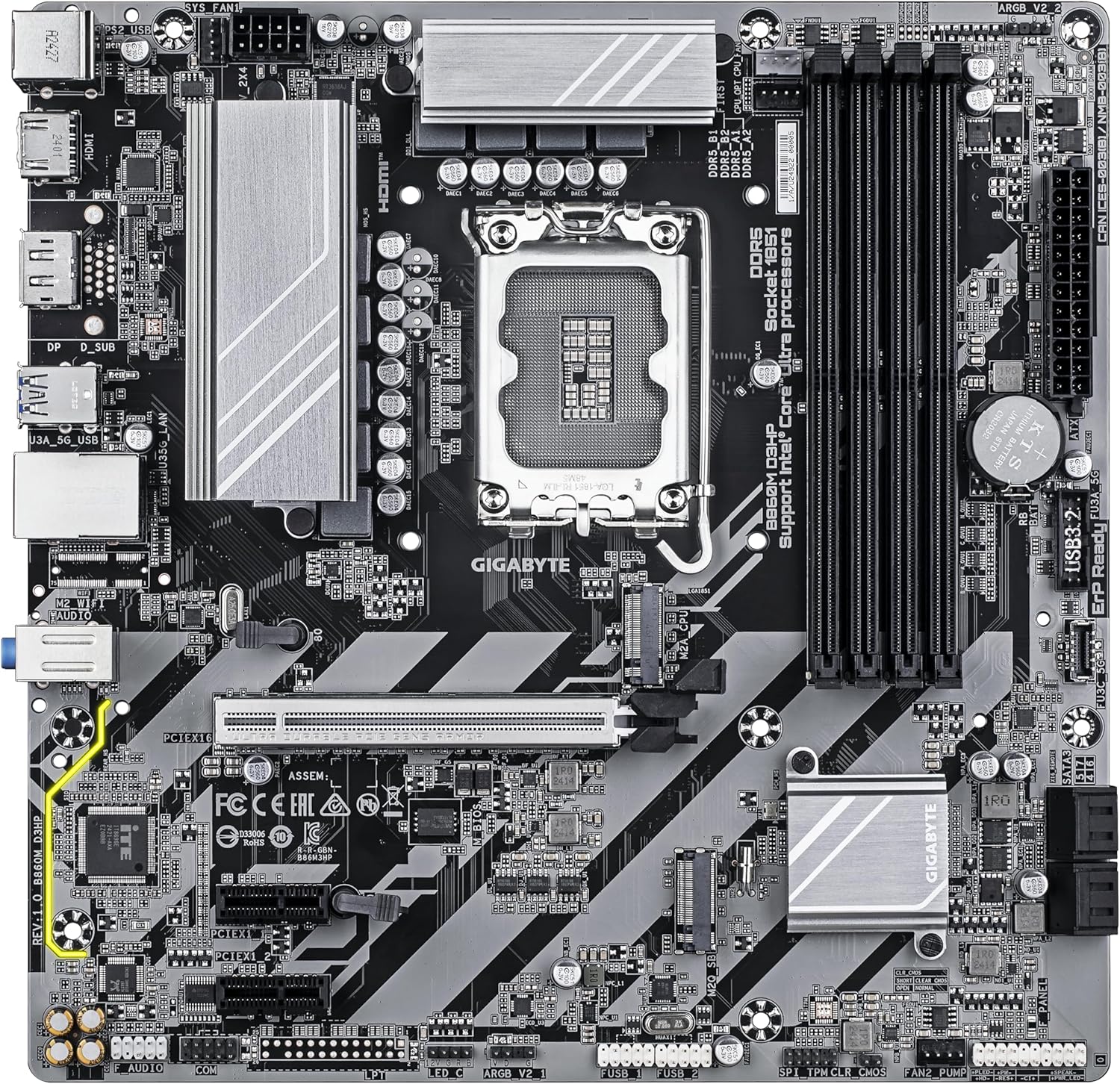 Motherboard Gigabyte B860M D3HP Socket 1851/ DDR5/ PCIe 5.0/ Micro ATX - Imagem 2