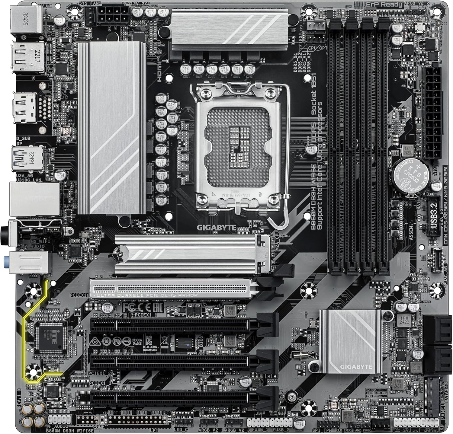 Motherboard Gigabyte B860M DS3H WIFI6E Socket 1851/ DDR5/ PCIe 5.0/ Micro ATX - Imagem 2