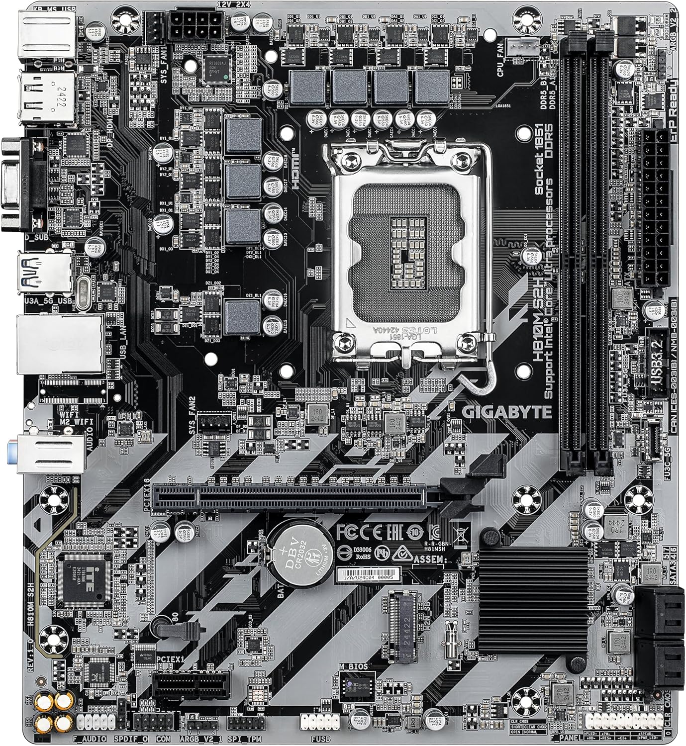 Motherboard Gigabyte H810M S2H Socket 1851/ DDR5/ PCIe 4.0/ Micro ATX - Imagem 2