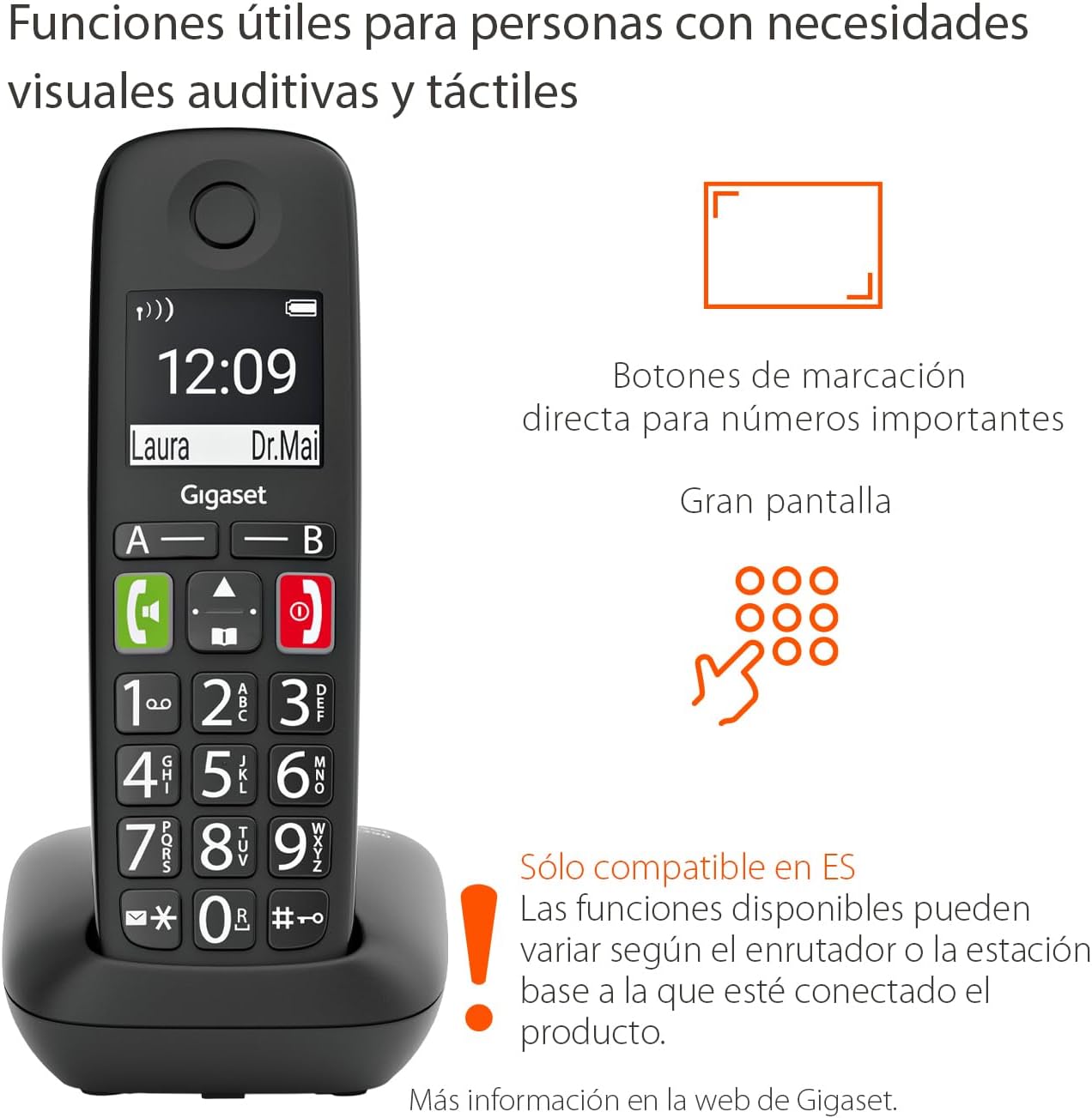 Telefone Sem Fios Gigaset E290/ Preto - Imagem 2