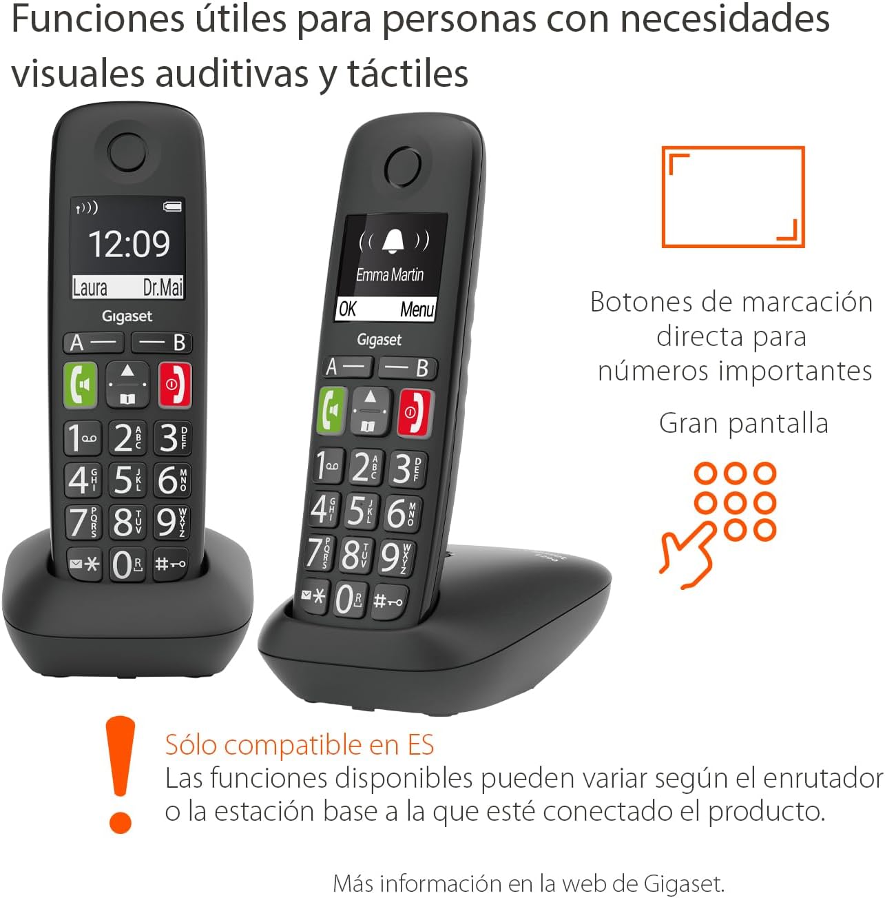 Telefone Sem Fios Gigaset E290/ Pack DUO/ Preto - Imagem 2
