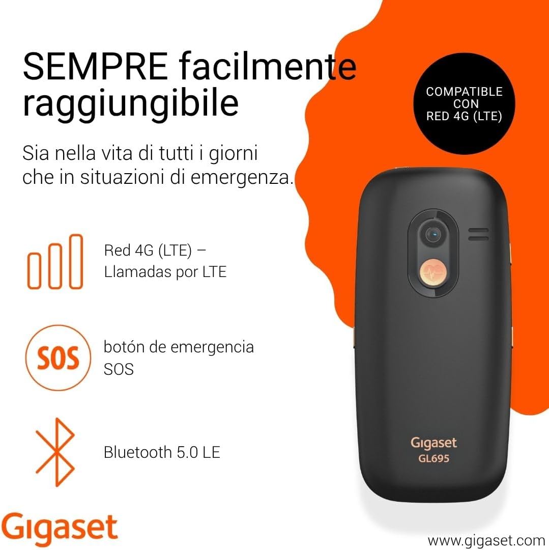 Telemóvel Gigaset GL695 4G para Seniores Ecrã 2.31" Botão SOS Teclas Grandes Base de Carga Preto - Imagem 3