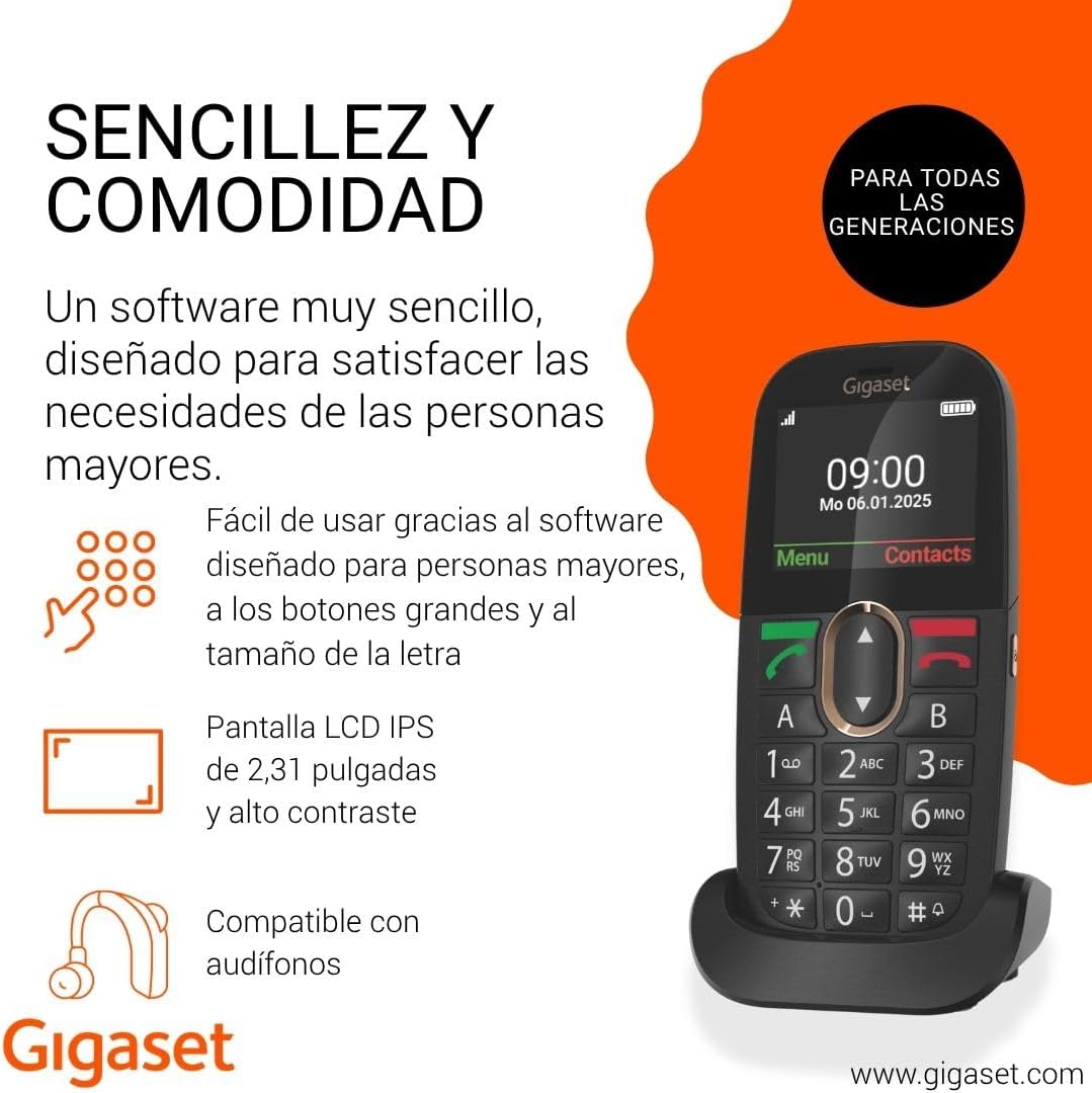 Telemóvel Gigaset GL695 4G para Seniores Ecrã 2.31" Botão SOS Teclas Grandes Base de Carga Preto - Imagem 2