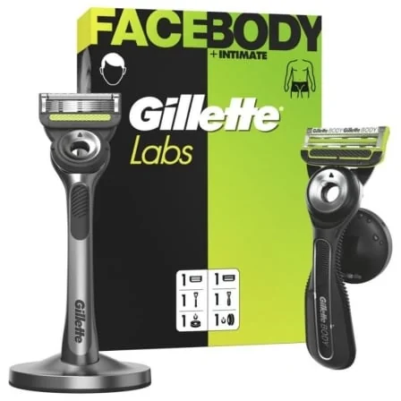 Pack de 2 Máquinas de Barbear Gillette GilletteLabs Face & Body + Intimate com FlexDisc 2D e Suporte Magnético - Imagem 2