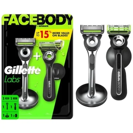Pack de 2 Máquinas de Barbear Gillette GilletteLabs Face & Body + Intimate com FlexDisc 2D e Suporte Magnético