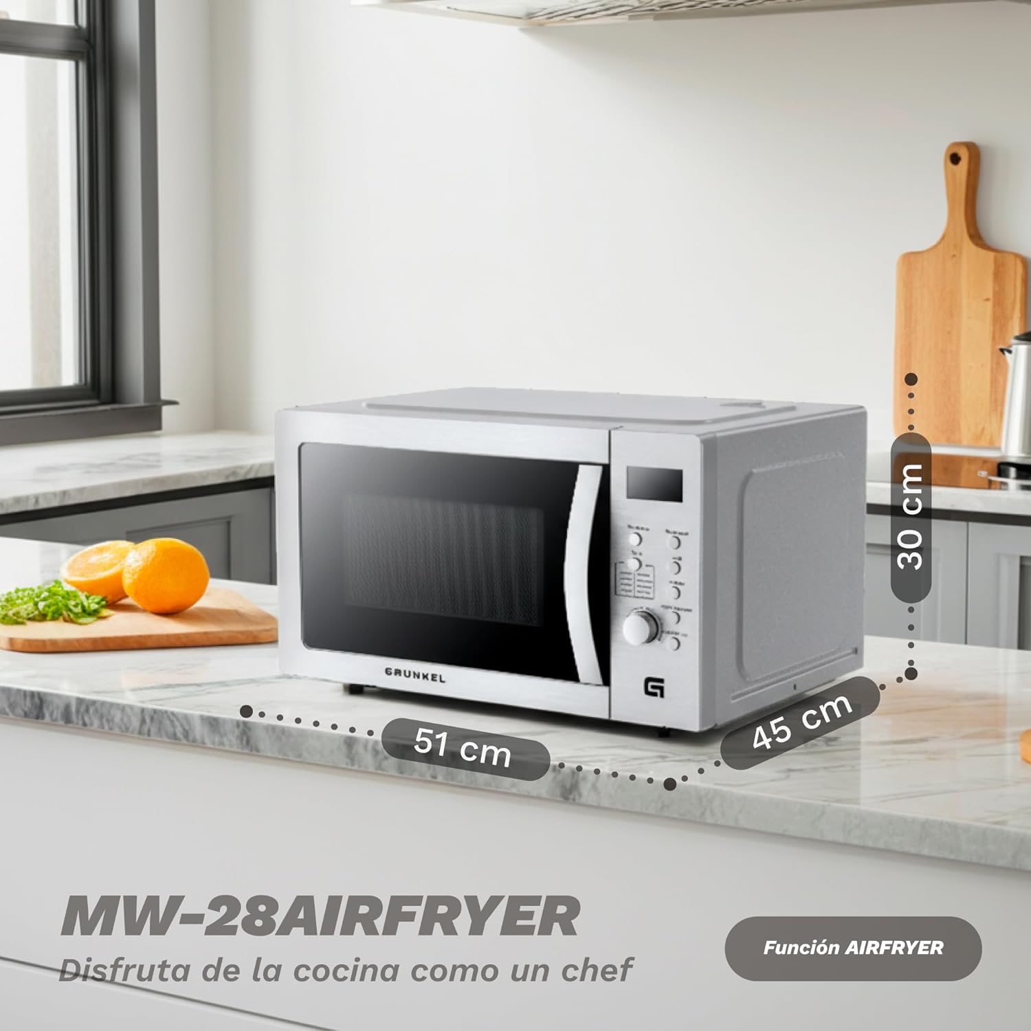 Micro-ondas Grunkel MW-28AIRFRYER/ 900W/ Capacidade 28L/ Função Grill/ Função Airfryer/ Prateado - Imagem 2